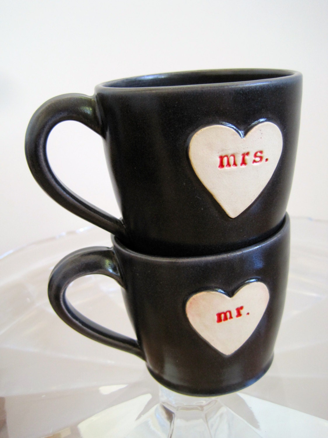 Newlywed Couple Mr. and Mrs. Mug set In Handsome Charcoal Just Married- Ready to Ship