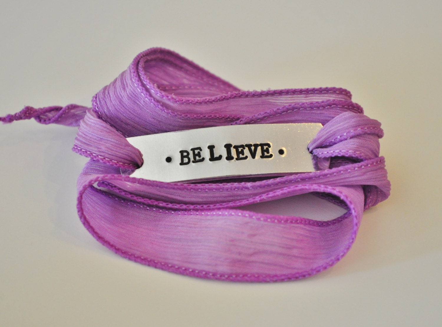 Believe - Hand Stamped 100% Boho Silk Wrap Bracelet - Choose from 7 colors