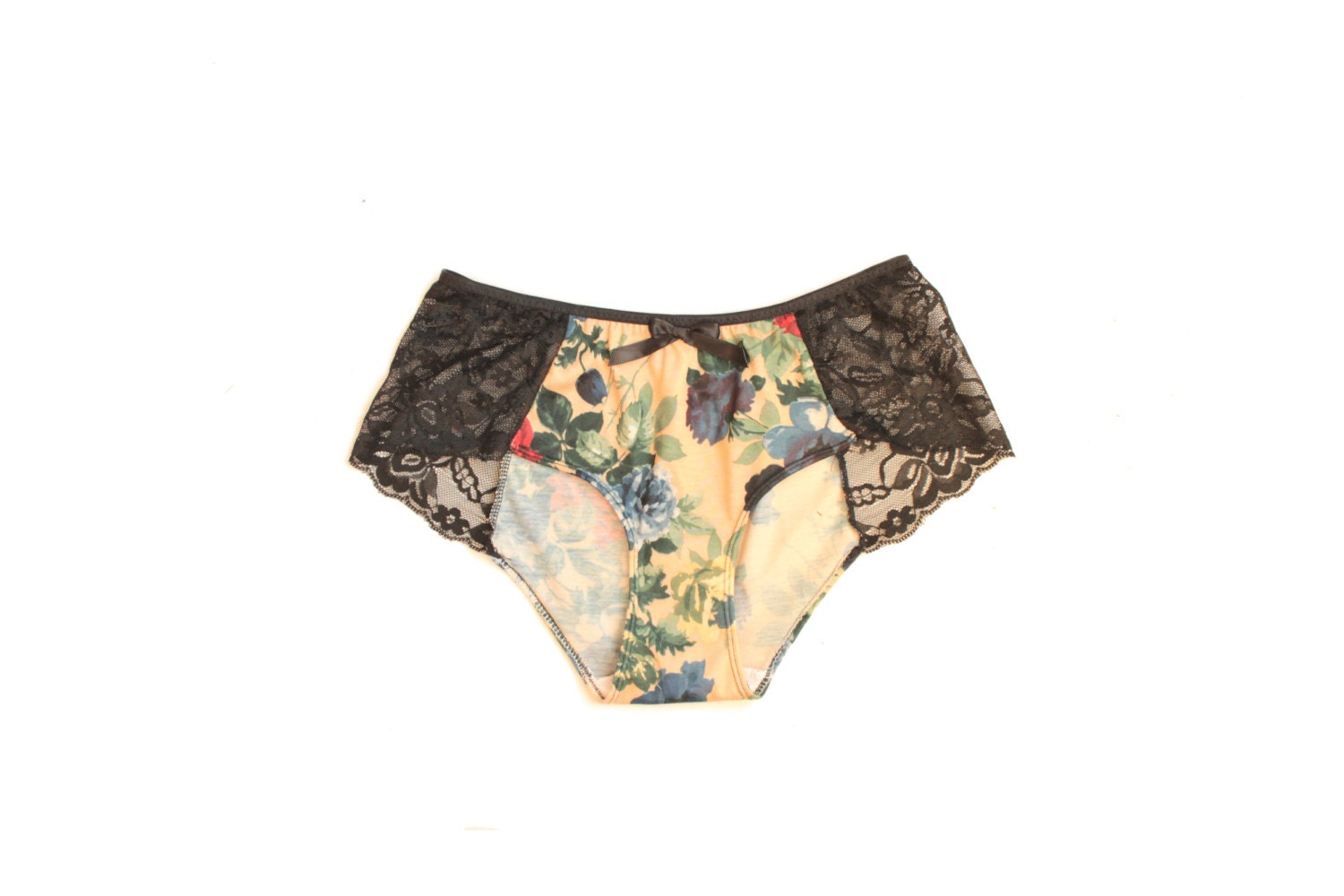 Floral Cheeky Panties 'Melia' in Gold Yellow, Red, Blue and Green Floral Jersey Handmade to Order
