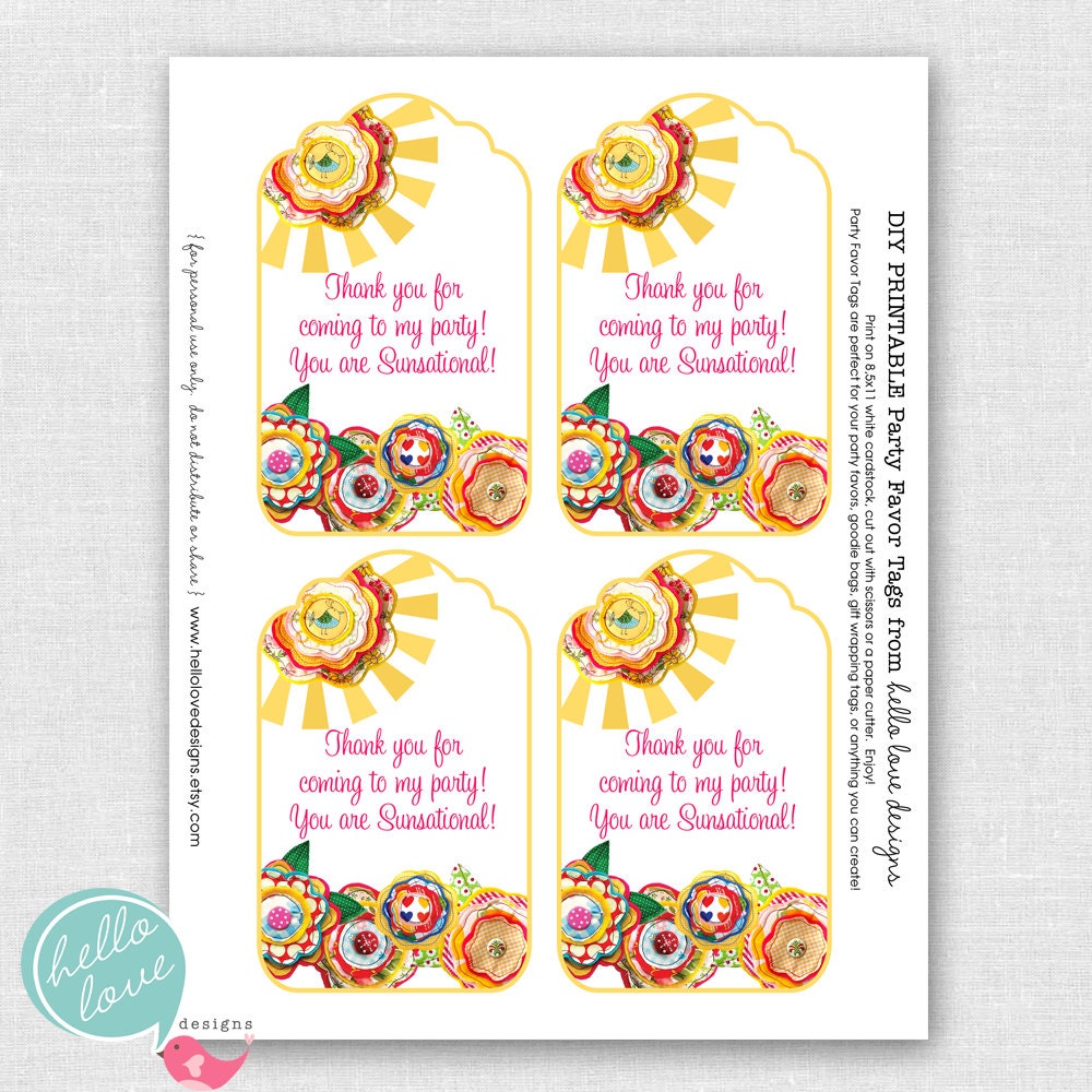 Sunshine Printable Party Favor Tags by hello love designs