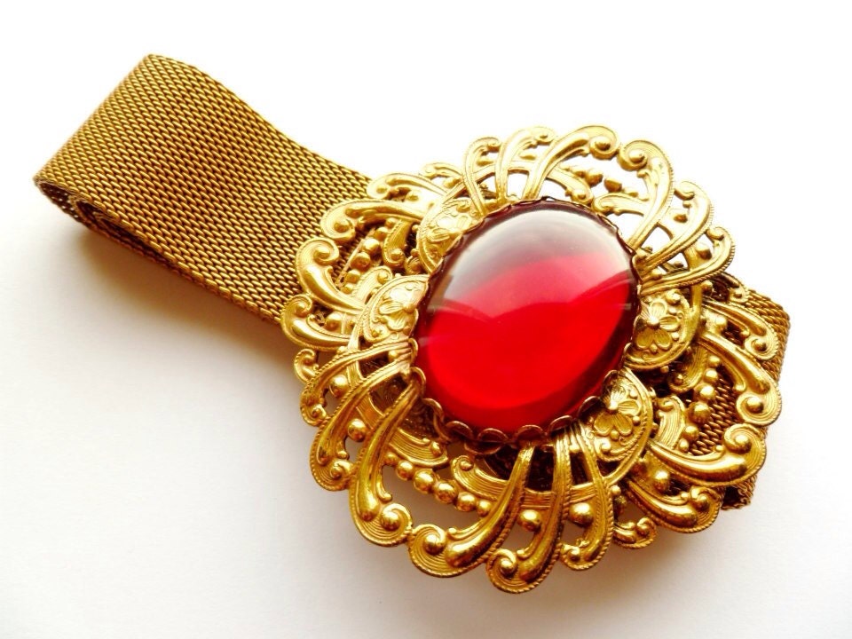 Miriam Haskell Red Cabochon Belt Vintage Designer Accessory