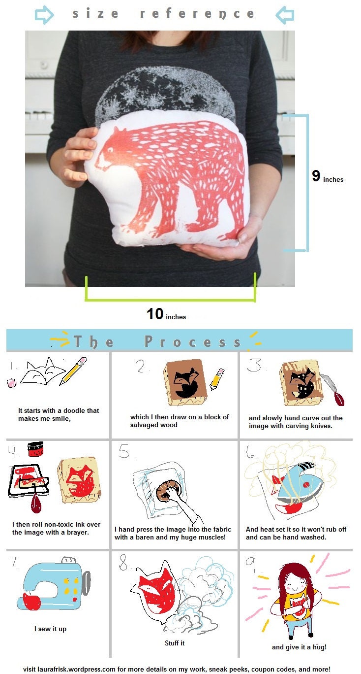 Plush Elephant Pillow. Woodblock Printed.Choose ANY Color. Made to order.