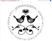 SALE Round Monogram Custom Address Wedding Rubber Stamp - Two Love Birds with Heart - Mounted Clear Acrylic  Handle