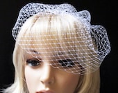 Birdcage Veil Pouf Style Bridal Cap with Swarovski Crystal Rhinestone Edge ... Available Colors White Ivory Black