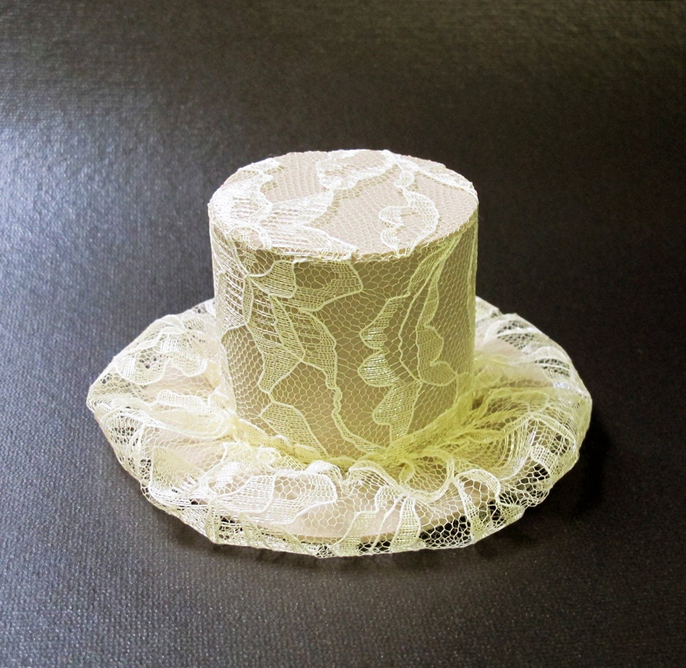 Tan Top Hat with Ivory Cream Lace Photography Prop Tea Party Prom Special Occasions Accessory