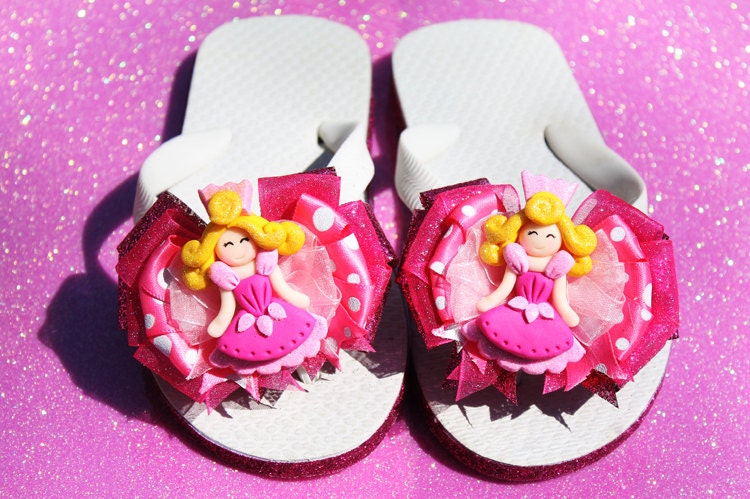 Disney Princess Aurora Sleeping Beauty Ribbon Flip Flops with Polymer Bead - Matching Hair Bow Sold Separately in Shop