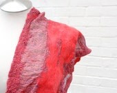 Scarlet red silk mini scarf nuno felted wool hand dyed berry cherry strawberry neck warmer gift for her