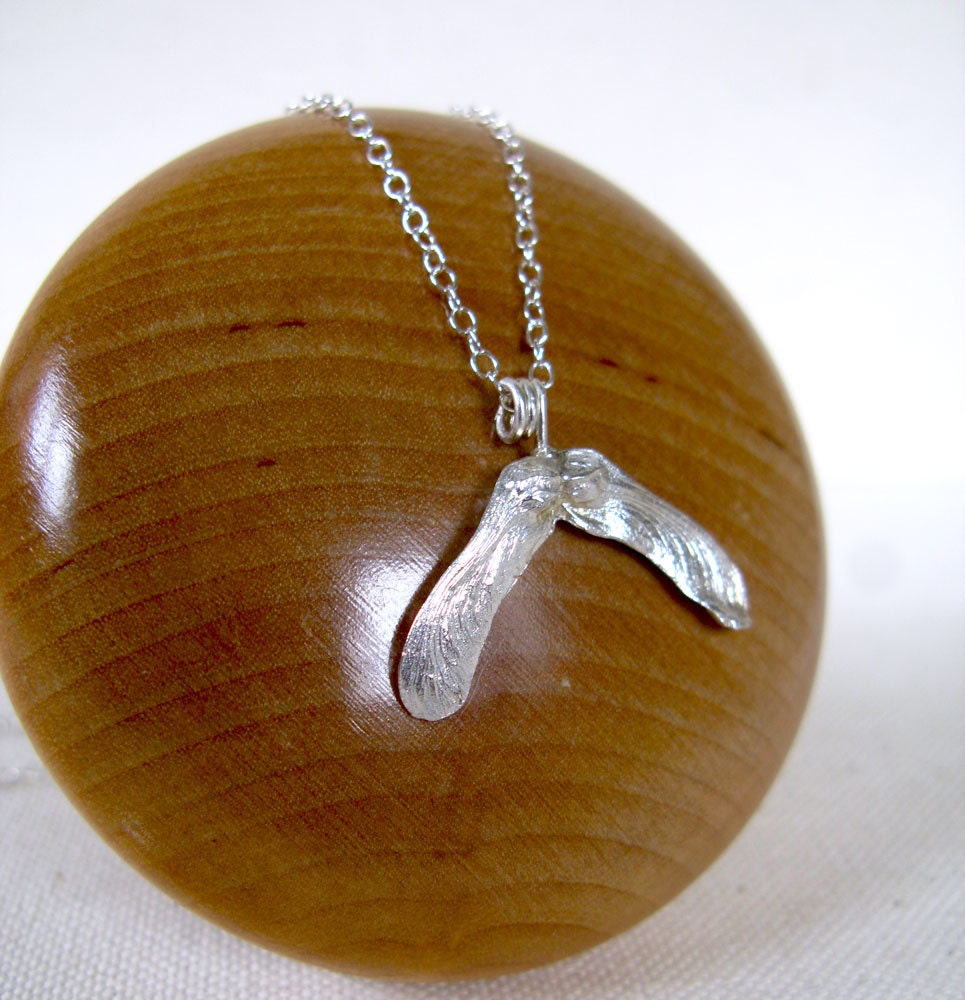Handmade sterling silver Acer seed pod pendant necklace