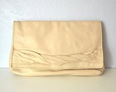 Leather clutch braided / envelope / neutral cream / oversized
