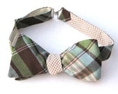 Men's Reversible Bow Tie - Piney Woods Madras and British Tan Gingham
