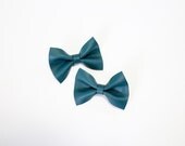 Turquoise Leather Bow Hair Clips