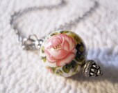 Pink Flower Necklace, Simple Silver Necklace, Silver Chain Necklace, Simple Bead Necklace, Summer Bridesmaids Necklace, Jewelry, Necklace