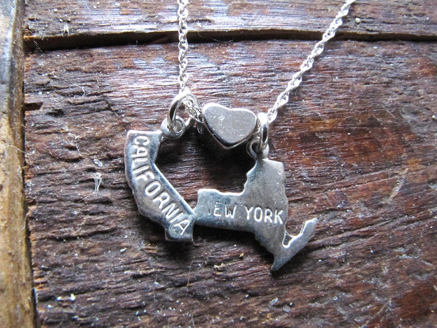 California Loves New York - Sterling Silver Chain and Silver Charm Necklace
