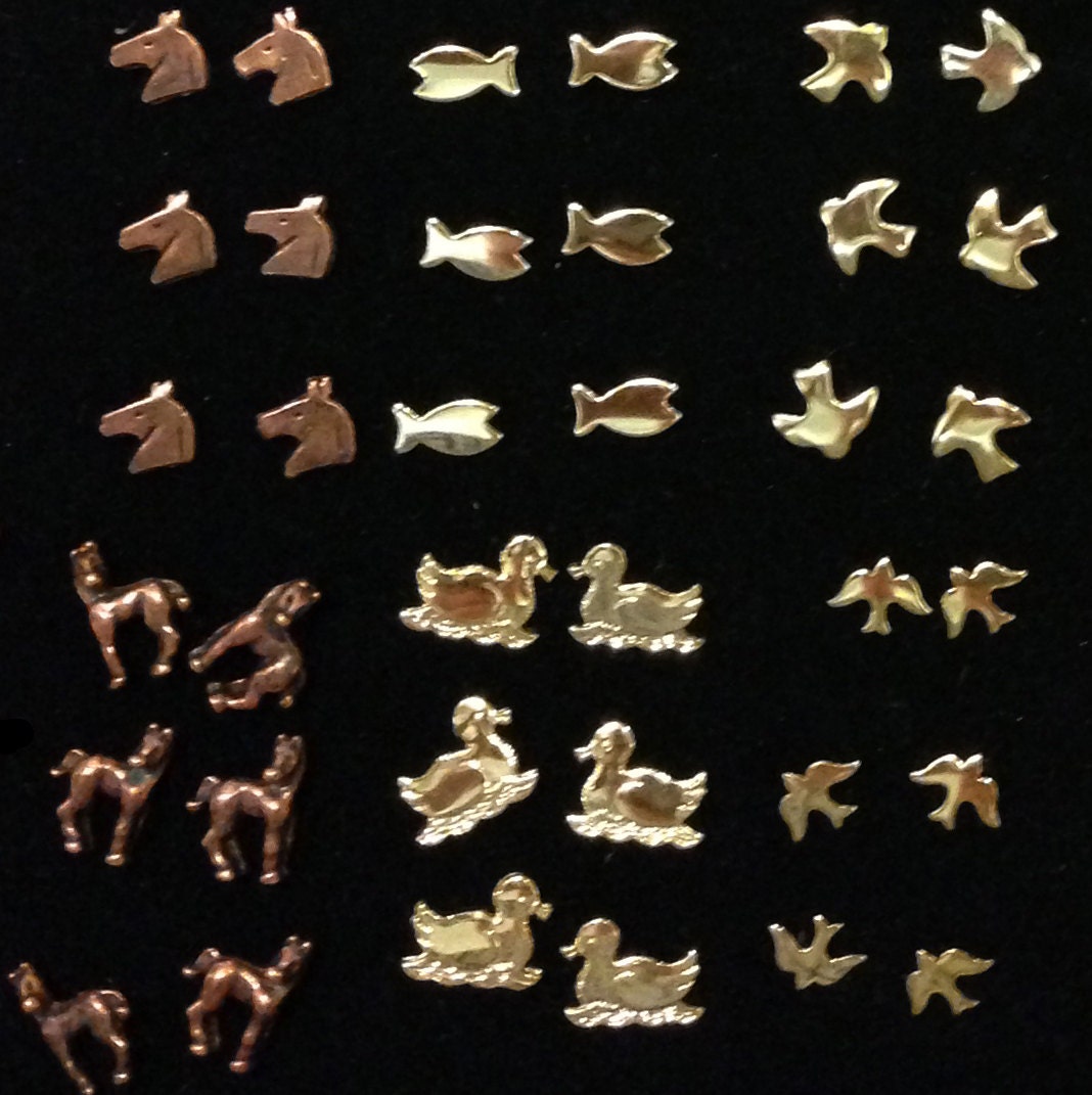 Vintage Metal Animal Stud Earrings - you choose