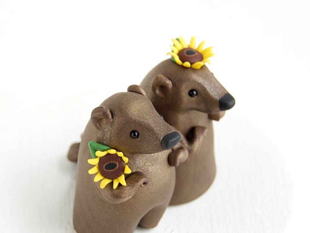 Groundhog Wedding Cake Topper with Sunflowers by Bonjour Poupette