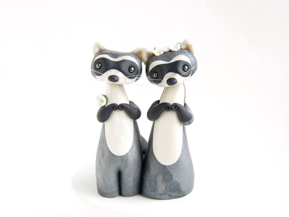 Raccoon Wedding Cake Topper Handmade by Bonjour Poupette