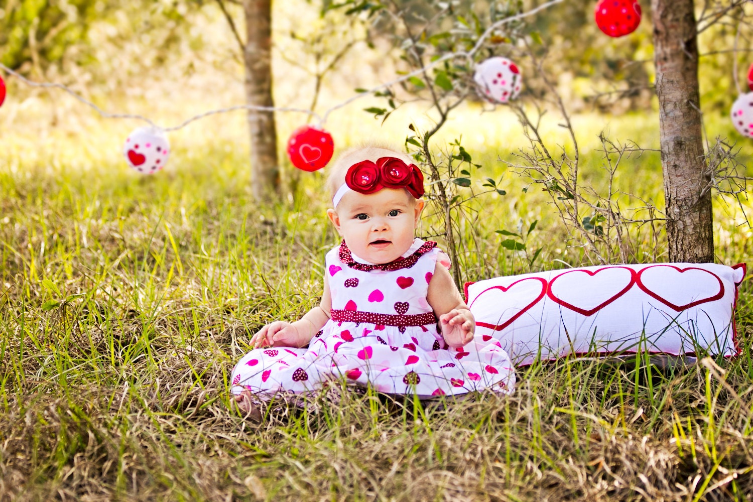 Valentine's Day, Red flower rosette poppies hairband headband hair clip girls infants toddlers baby