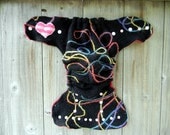 Upcycled Wool/Cashmere Nappy Cover Diaper Wrap Cloth Diaper Cover One Size Fits Most Black With Rainbow Thread And heart Applique/Red