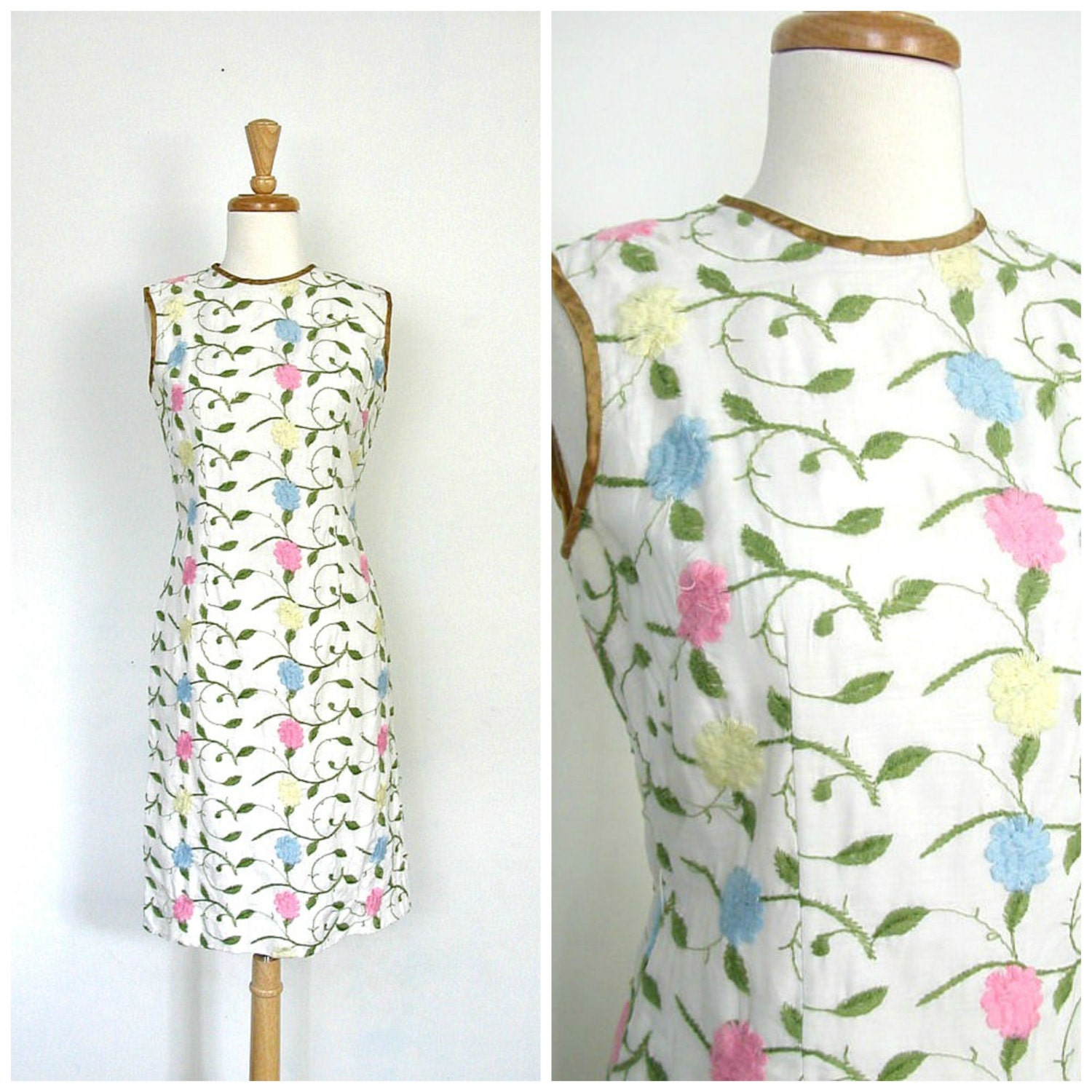 1960s Dress / 50s dress / wiggle dress / shift dress / white linen / wedding dress / mad men / white party dress / small