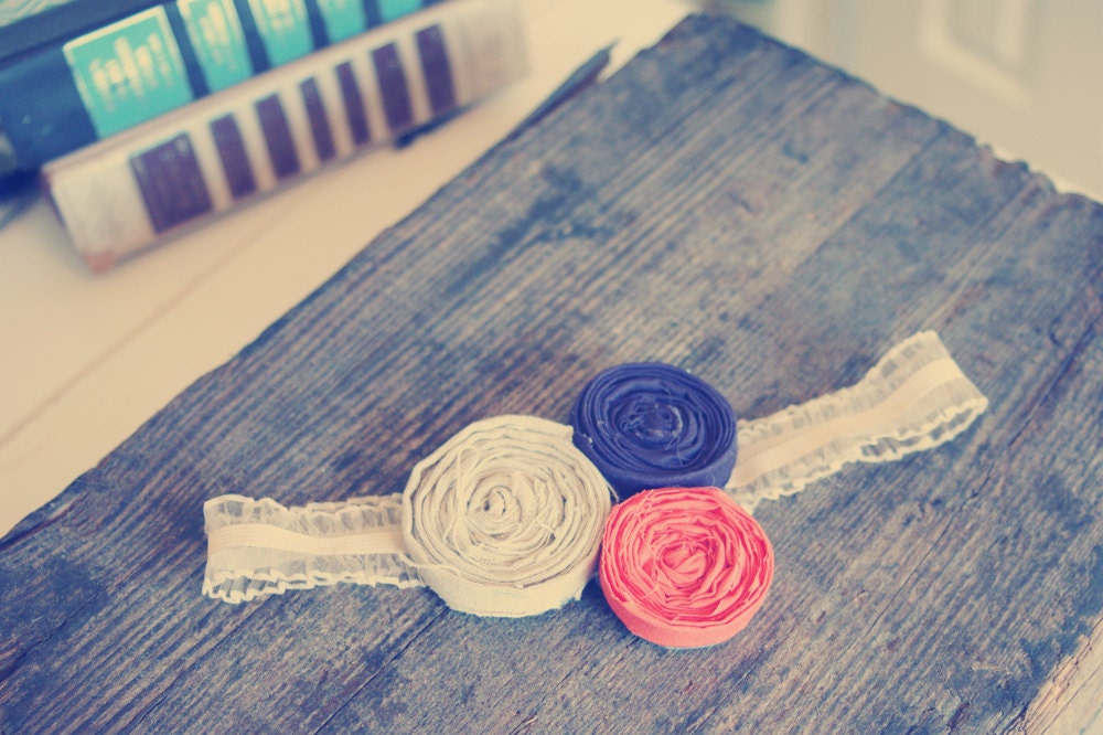 Vintage Style Purple Orange Natural Rosette Lace Stretch Headband
