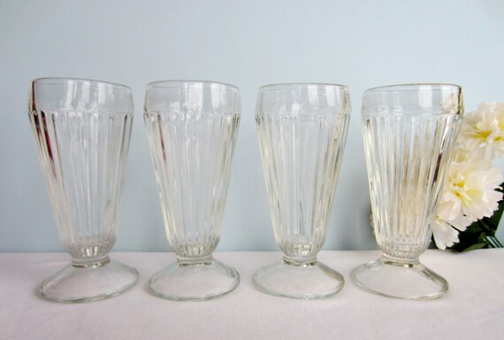 Vintage Milkshake Glasses Clear Glass Malted by AmeliaRoseVintage