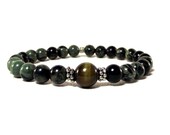 Men's Brown Tiger's Eye and Kambaba Jasper Beaded Bracelet