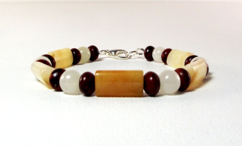 Men's Bracelet Featuring Golden Cream Quartz, Italian Onyx and Coffee Turquoise