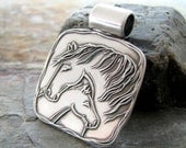 Artisan Silver Horse Pendant, Mother's Love, Original Design Mare and Foal Pendant, Handmade by SilverWishes