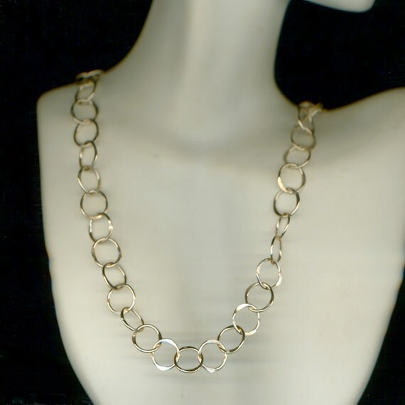 Circle Necklace, Gold Chain Necklace, Hammered Links, Handcrafted