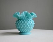 Turquoise Pastel Hobnail Milk Glass Vase by Fenton Blue Medium