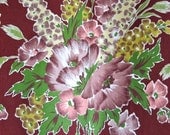 Vintage Waverly Fabric - Floral Cotton Upholstery Yardage Larkspur Bouquet Brown Pink 4 yds