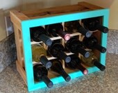 Chic turquoise wine rack made with reclaimed and reprocessed Cedar