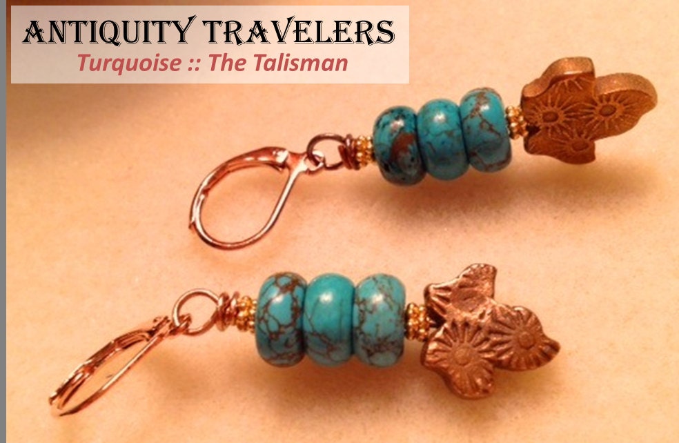 Turquoise Talisman Earrings with Lesley Watt Bronze Headpins