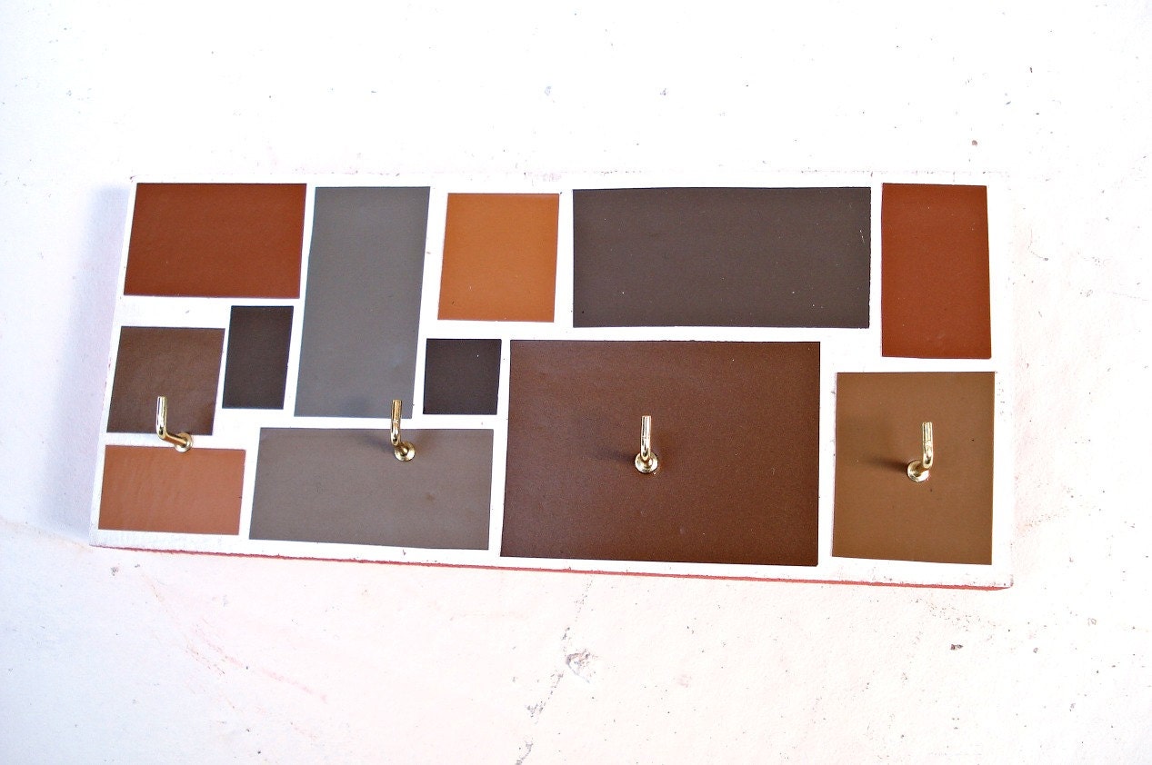 Key Hanger in a Brown & Orange Mosaic Pattern - For the man in your life