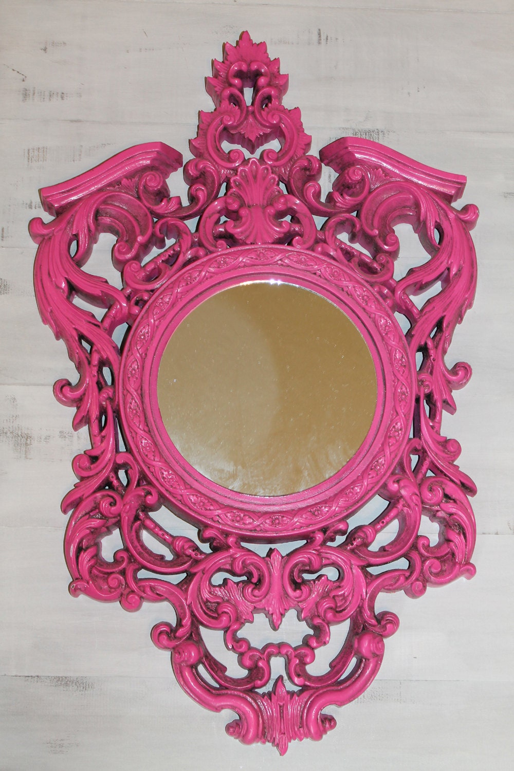 HOT PINK ornate fancy VINTAGE curly mirror picture frame glazed in black Home Decor Little girl bedroom vines
