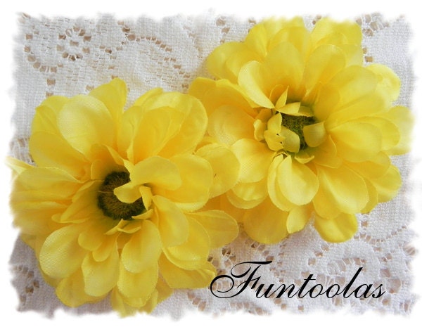 Lizzy - 3 1/4 inch Zinnia Silk Flower Yellow Set of 2.