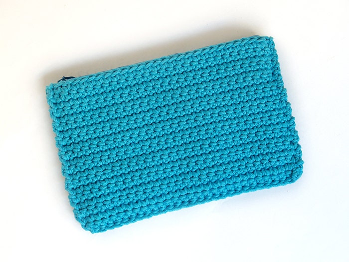 Turquoise cotton crochet clutch