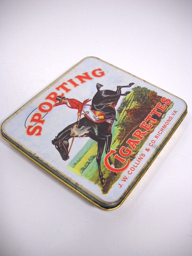 Vintage Cigarette Case Sporting Cigarettes Metal Tin