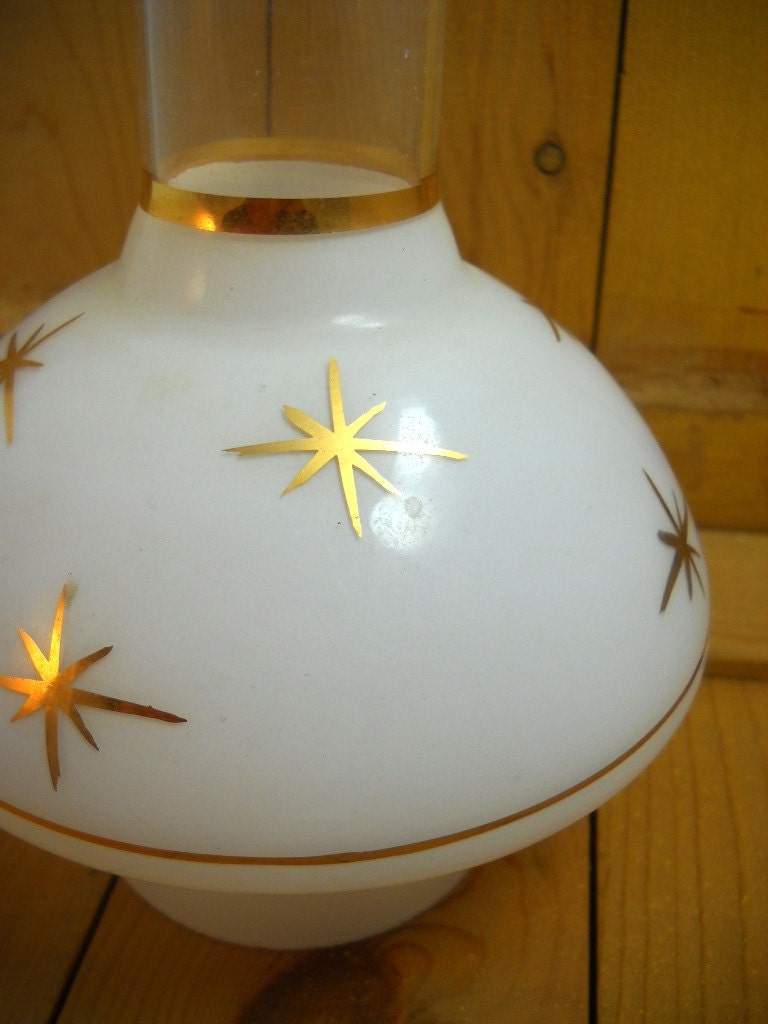 Vintage Lamp Globe 60s White Gold Starburst