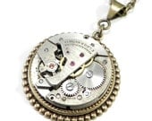 Clockwork Steampunk Necklace, Vintage Pocket Watch Movement, Art Deco Pendant Brass