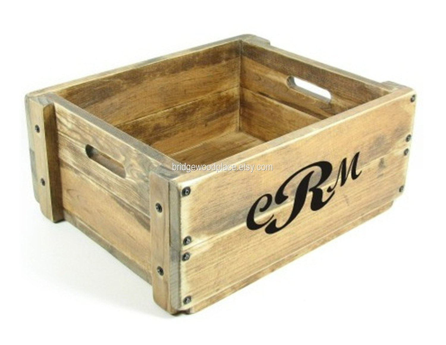 Wooden Crate Monogrammed Custom Wood Storage Tote Personalized Wood Crate