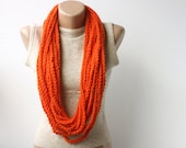 Orange infinity scarf wool crochet winter accessories Chain spring fashion Tangerine Carrot orange