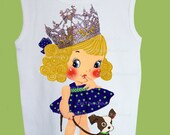 PrincessNavy Blue dress Green  Polka Dots  Any Hair  color  by ChiTownBoutique.etsy