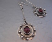 Garnet and Sterling silver dangle disk Earrings