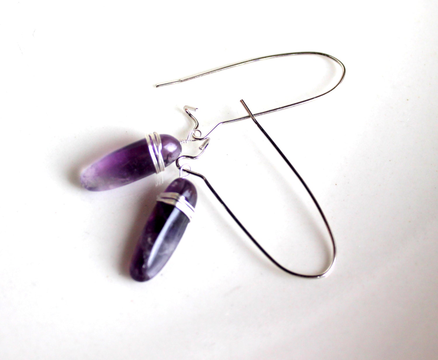 long amethyst sticks / earrings / sterling silver wire wrapped gemstone sticks FREE domestic SHIPPING purple girls gift
