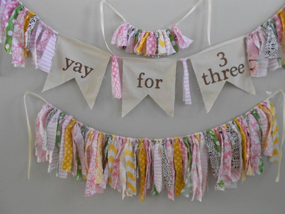 CUSTOM Yay Banner, Fabric Torn Rag Garland and Cake Bunting Package / Photography backdrop /Photo Props/ First Birthday/Tattered CUSTOM