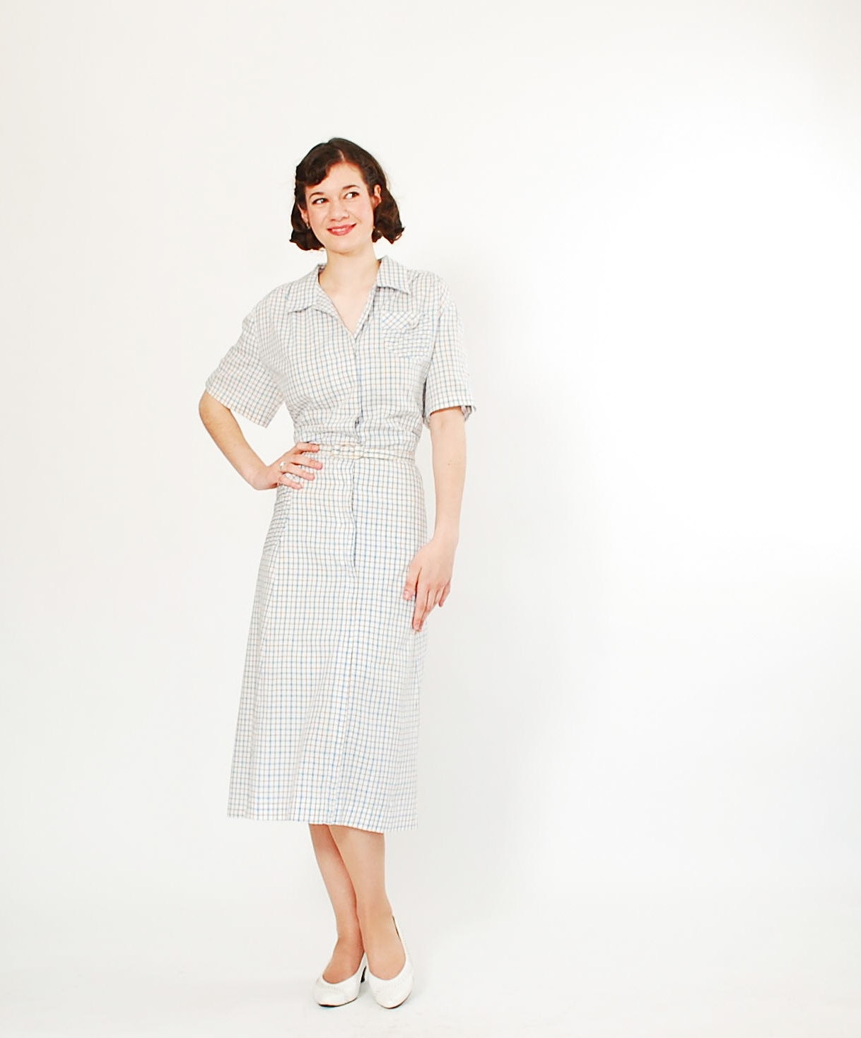1940s Plus Size Dress - 40s Dress - Countryside Plaid