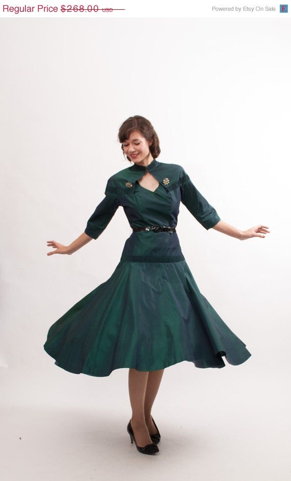 30% OFF - 1950s Dress - 50s Dress - Dark Emerald Green