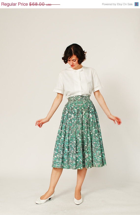30% OFF - Vintage 60s Skirt - 1960s Full Skirt - Peridot Archways