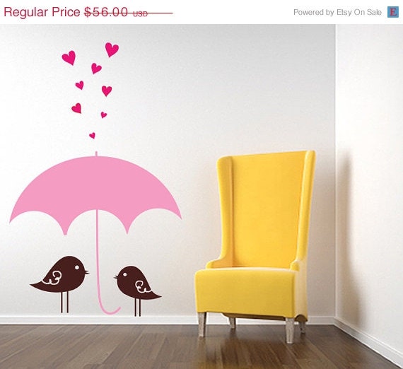 SALE 10% OFF Wall Decal Birds Raining Hearts Childrens Wall Art Decals